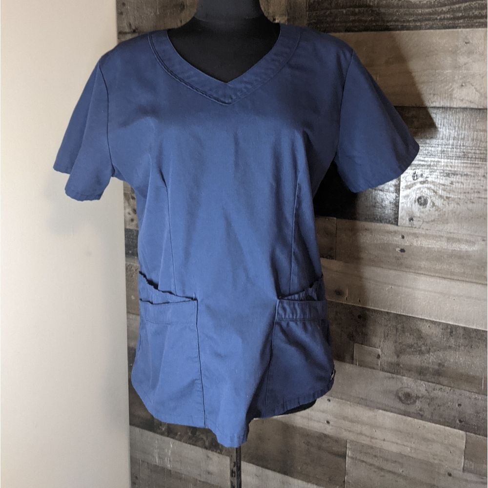 Landau Navy Blue Scrub Top L